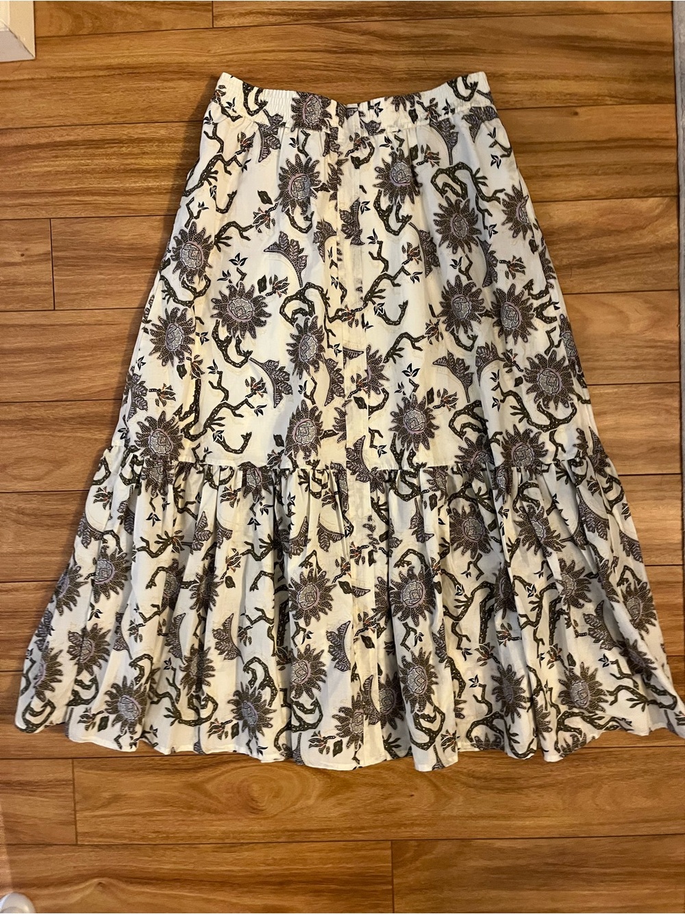 House of Harlow 1960 Cream Maxi Skirt with Brown Floral Print